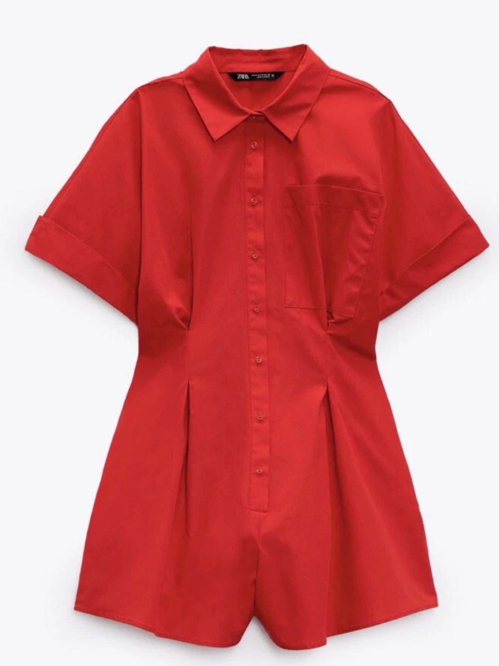 Zara 100% Cotton Red Button-Front Short Sleeve Summer Festival Romper Size Large